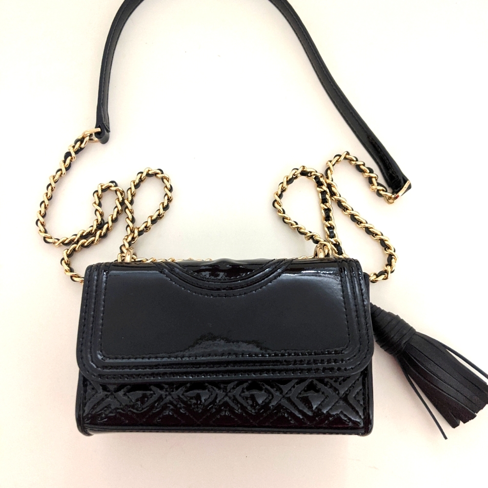 NWOT! Tory Burch Small Fleming Black Patent Leather Convertible Shoulder Bag